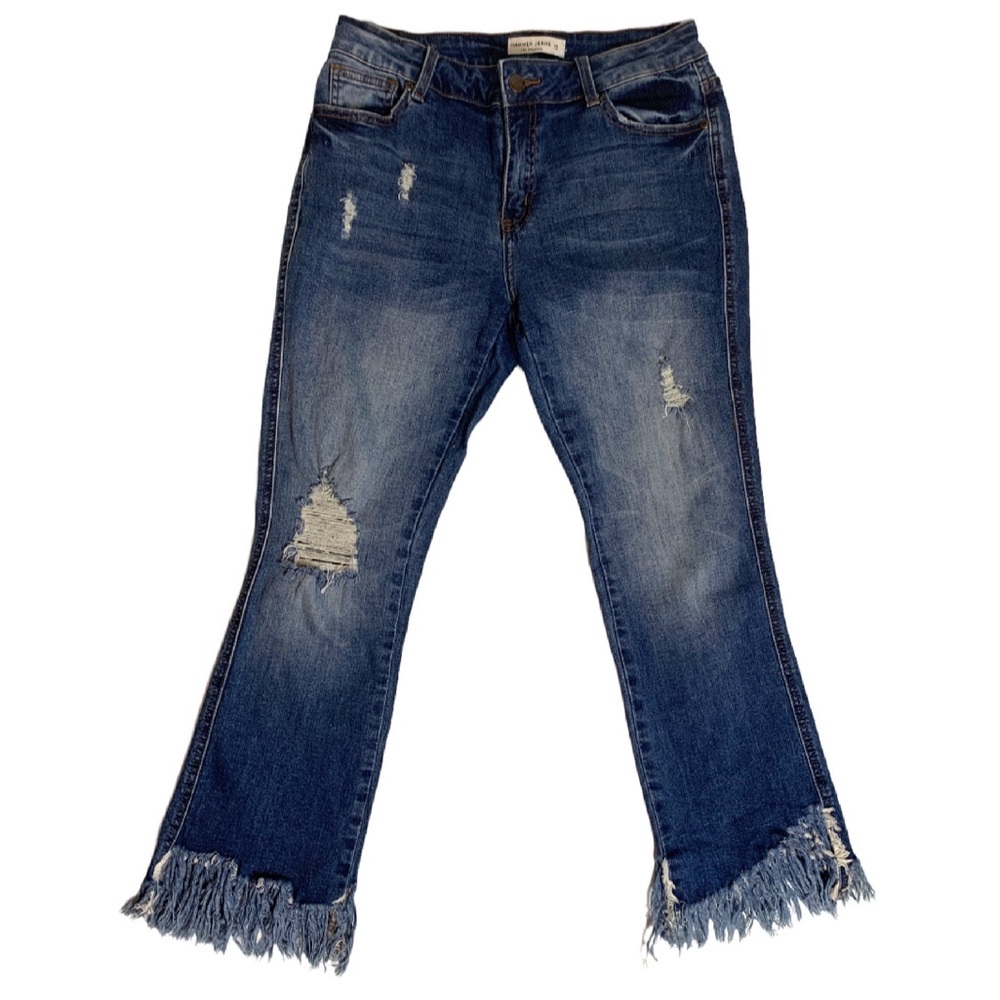 Frayed Hem Blue Flare Jeans